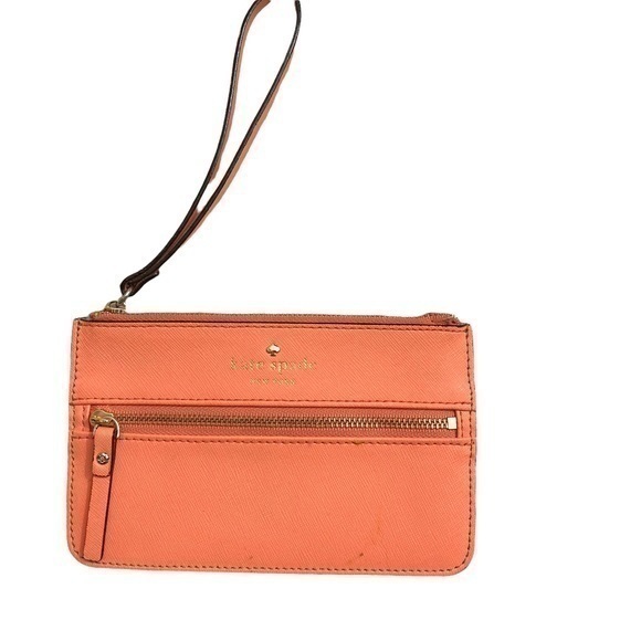 Kate spade peach saffiano leather wristlet bag